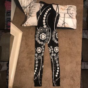 Black/White Sequin Halter Top Jumpsuit